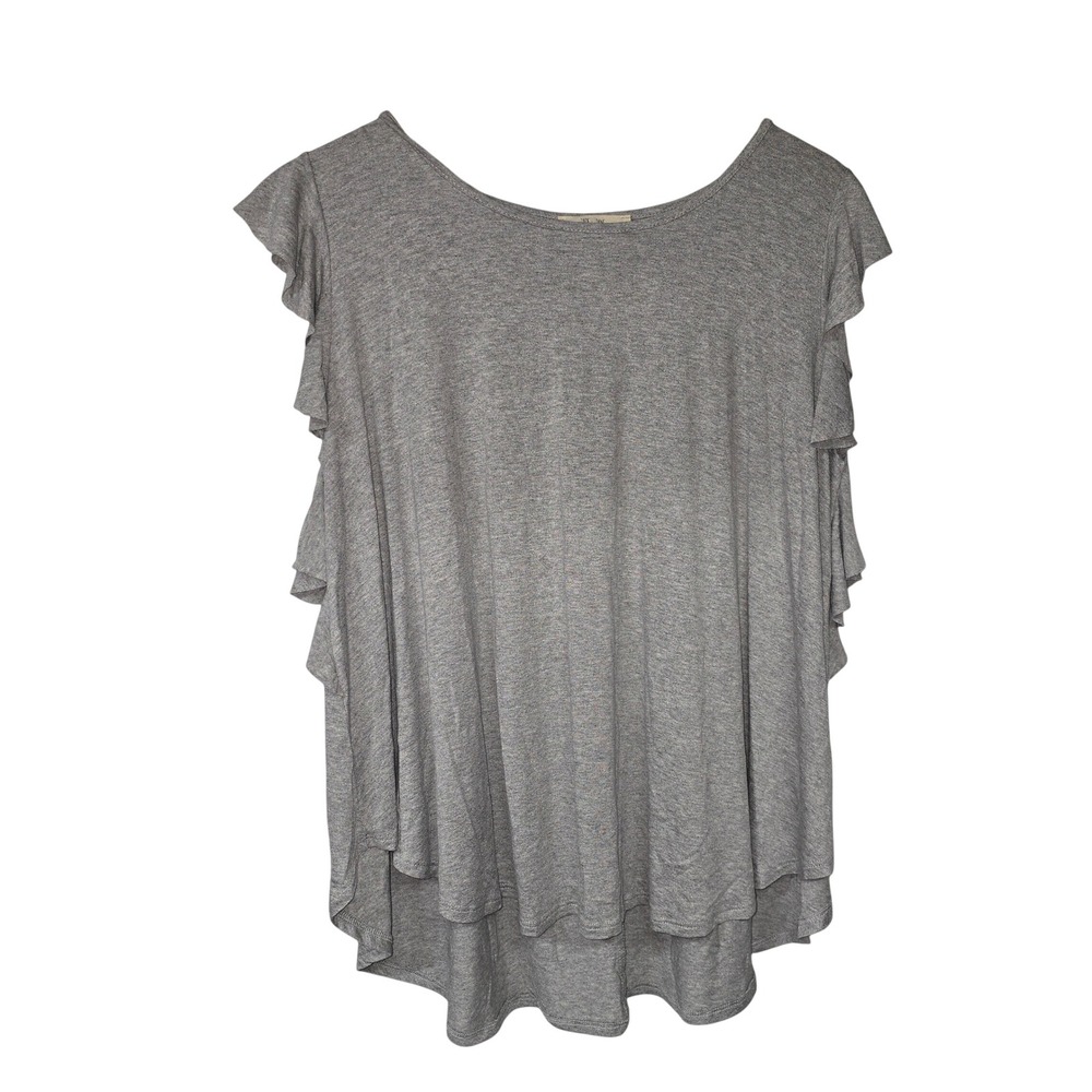 Jade by Jane Ruffle Sleeve Knit Top Women Large Gray Viscose Casual Romantic L